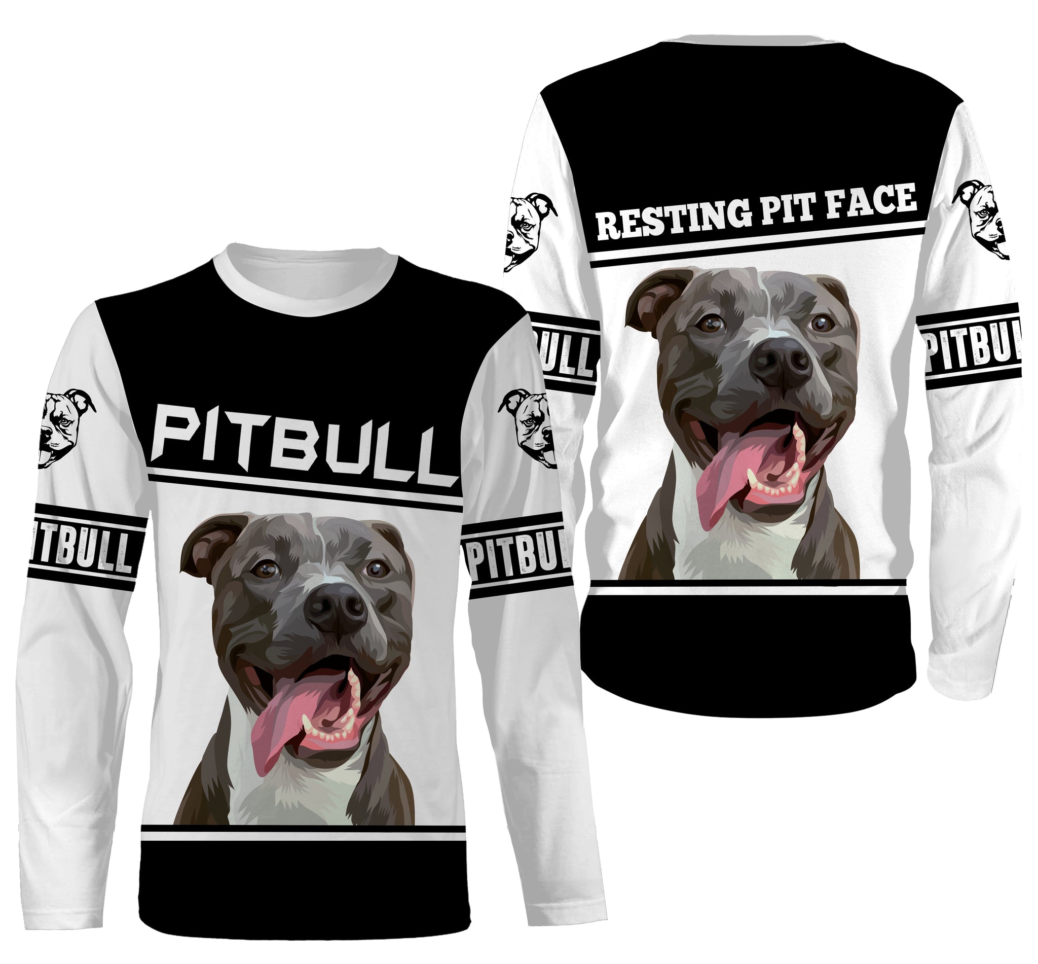 Pitbull 3D Dog Shirt| Pitbull Resting Pit Face Long Sleeves Shirt for Men, Dog Dad, Pitbull Lover| JTSD148 A02M06