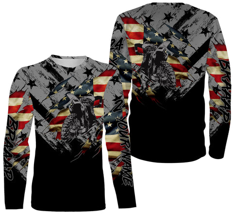 Dirt Bike American Flag Personalized Long Sleeves, Hoodie, Patriotic Braap Motocross Off-road Racing| NMS291