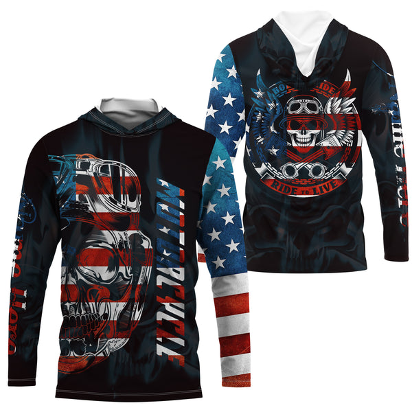 Patriotic Motorcycle Jersey UPF30+ Personalized Skull Biker Riding Shirt American Off-Road Jersey| NMS731