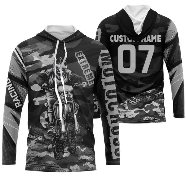 Personalized Motocross Jersey UPF 30+, Extreme Motocross Racing Shirt, Off-Road Long Sleeves - Grey| NMS593