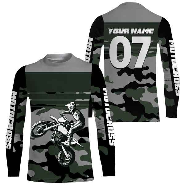 Camo Motocross Personalized Jersey UPF30+ UV Protect, Extreme Dirt Bike Racing Riders Racewear| NMS446