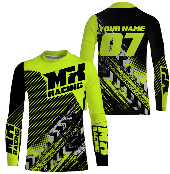 MX Racing Jersey UPF30+ Personalized Motocross Adult&Kid Green Dirt Bike Riders Off-road Motorcycle| NMS677