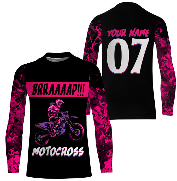 Brap Girl Riding Jersey Personalized Motocross Shirt for Women Female Riders Pink Dirtbike Motorcycle Biker| NMS546