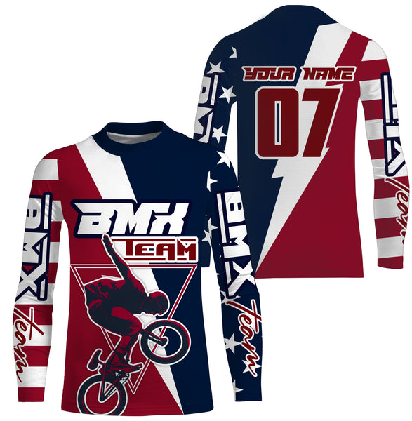 Patriotic USA BMX Cycling jersey Personalized UPF30+ riding America Flag off-road adult&kid racewear| SLC17