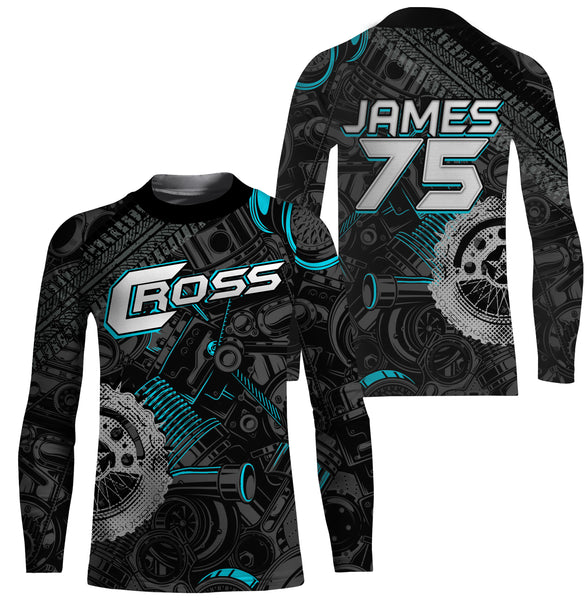 Personalized Camo Cross Jersey UPF30+ UV Protect, Motocross Supercross Racing Motorcycle Riders - Blue| NMS736