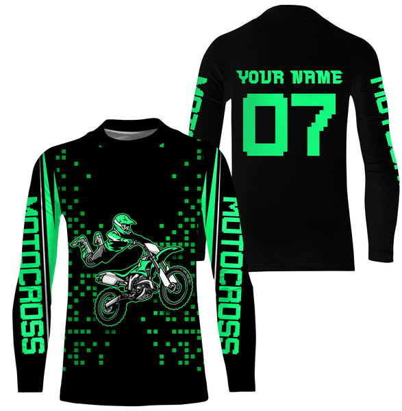 Custom Motocross jersey UPF30+ kid&adult green dirt bike racing off-road motorcycle riders| NMS882