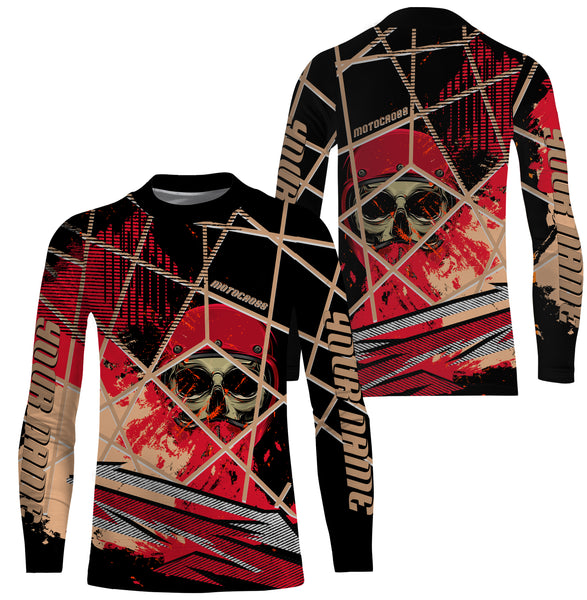 Custom Motocross Jersey T-shirt UV Protect, Skull Biker UPF 30+ Youth Long Sleeves Shirt| NMS360