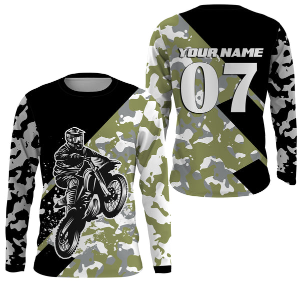 Custom Dirt Bike Jersey UPF30+ UV Protect, Camo Motocross Off-Road Riders Motorcycle Racewear| NMS438