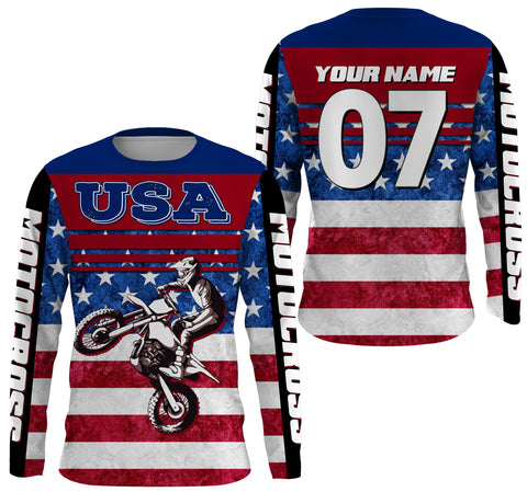 Personalized USA Motocross Jersey UPF30+ Patriotic MX Riding Shirt American Off-Road Adult&Kid Jersey| NMS728