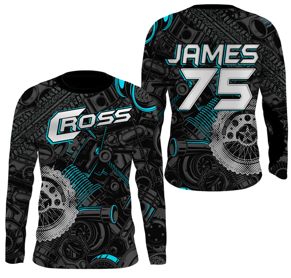 Personalized Camo Cross Jersey UPF30+ UV Protect, Motocross Supercross Racing Motorcycle Riders - Blue| NMS736