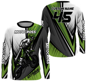 Personalized Motocross Jersey UPF 30+, Dirt Bike Motorcycle Off-Road Racing Long Sleeves - Green| NMS268