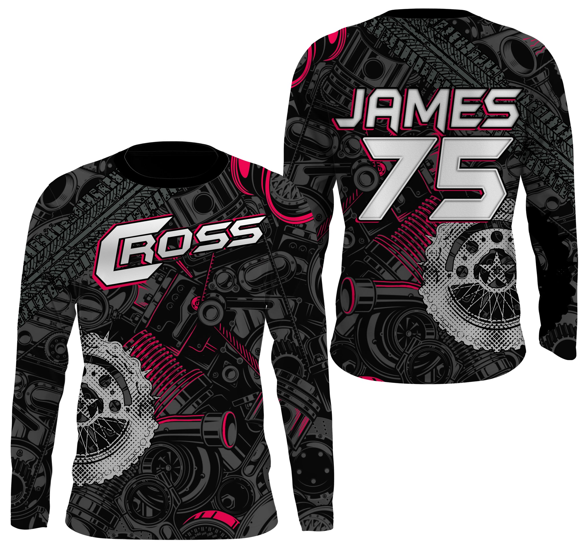 Personalized Camo Cross Jersey UPF30+ UV Protect, Motocross Supercross Racing Motorcycle Riders - Pink| NMS735