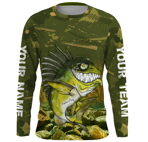 Largemouth Bass fishing camo custom name with angry bass fish ChipteeAmz's art UV protection shirts AT032