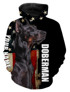 Doberman American Flag Personalized Doberman Hoodie Long Sleeve, Dog Lover Gift for Doberman Lover| JTSD284