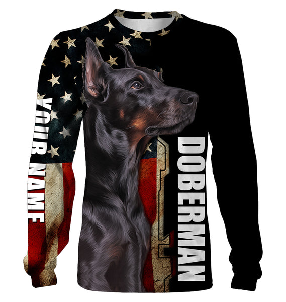 Doberman American Flag Personalized Doberman Hoodie Long Sleeve, Dog Lover Gift for Doberman Lover| JTSD284