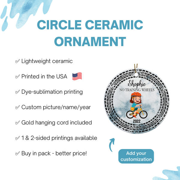 No training wheels ornament for kid, bicycle Christmas ornament, girls boys riding cycling gifts| ONT81