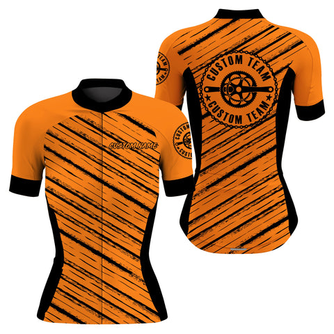 Orange Women cycling jersey Custom name cycle gear with 3 pockets Anti-UV full zip MTB BMX racewear| SLC119