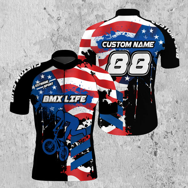 Custom American BMX cycling jersey Cycle gear with 3 pockets Anti-UV Patriotic BMX life shirt| SLC74