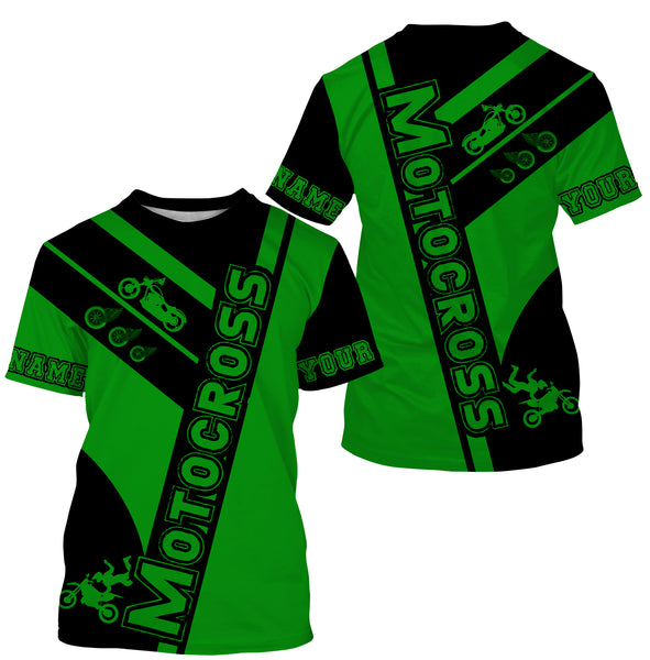 Motocross Racing Personalized Jersey Hoodie T-shirt, Green Dirt Bike Motorcycle Off-road Riders Shirt| NMS324