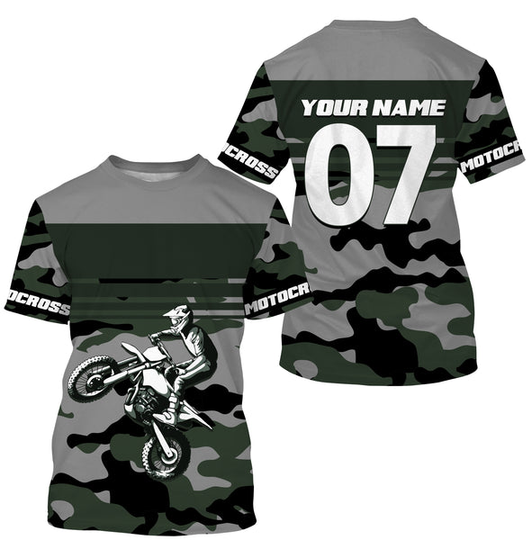 Camo Motocross Personalized Jersey UPF30+ UV Protect, Extreme Dirt Bike Racing Riders Racewear| NMS446