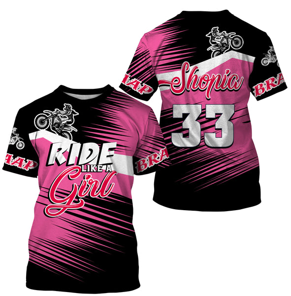 Ride Like A Girl Motocross Jersey Personalized UPF30+ Pink Dirt Bike Riding Shirt Female Riders| NMS528