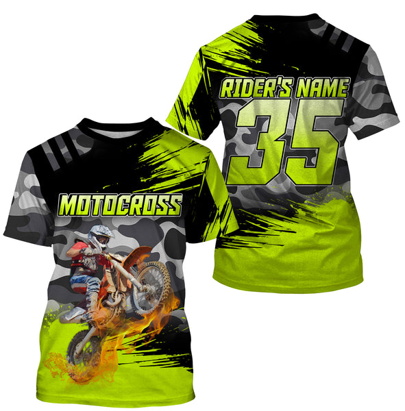 Personalized Dirt Bike Jersey UPF30+ Anti UV, Camo Motocross Racing Motorcycle Off-road Youth Riders| NMS452