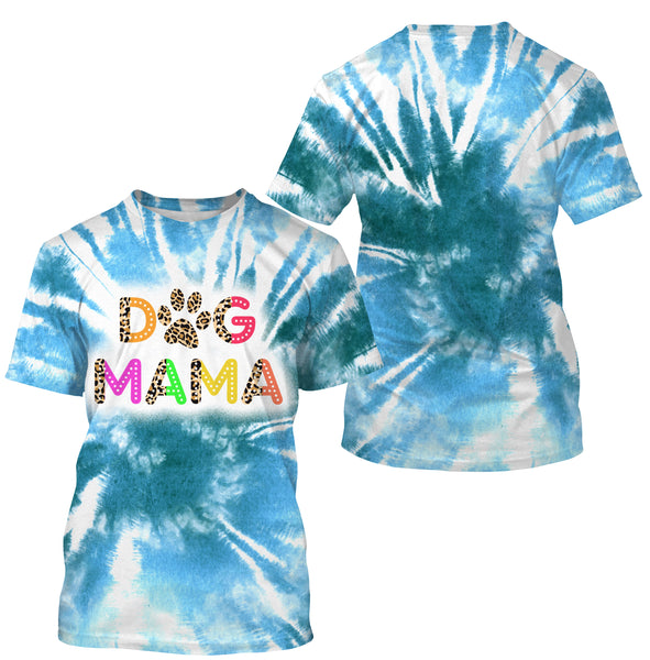 Bleached Tie Dye Look Dog Mama Long Sleeve Hoodie| All Over Print Shirt, Dog Mom Shirt, Dog Mama Shirt| JTSD305