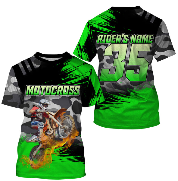 Personalized Dirt Bike Jersey UPF30+ Anti UV, Camo Motocross Racing Motorcycle Off-road Youth Riders| NMS738