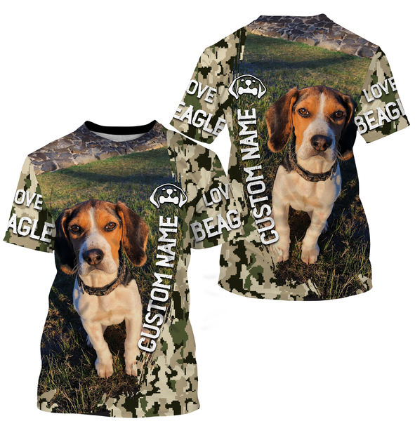 Love Beagle dog green army camouflage custom name 3D all over printing shirt gifts for Beagle Dog Lover THN109