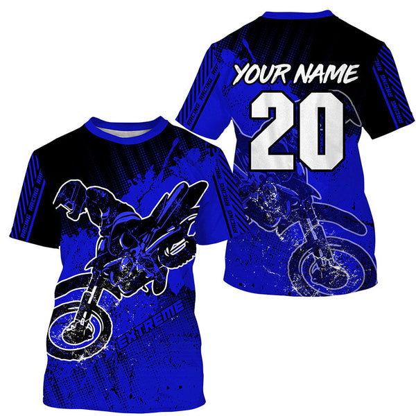 Motocross for kid men women jersey custom UPF30+ off-road dirt bike blue racing shirt motorcycle PDT321