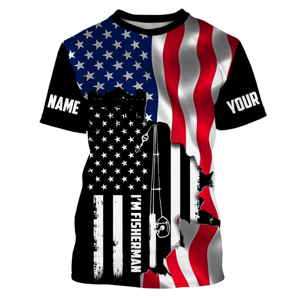 I'm Fisherman - American flag patriotic fishing Custom Name  US flag fishing rod 3D tournament fishing shirts UV protection UPF 30+ TMTS026