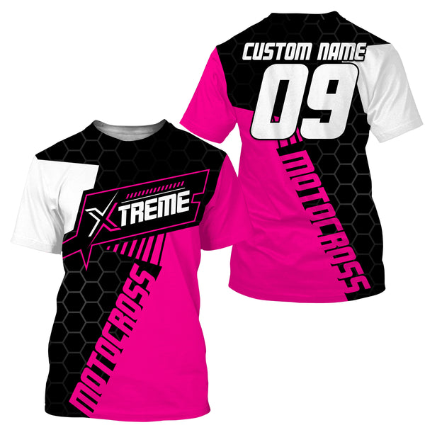 Extreme Motocross Jersey Personalized UPF30+ Racing Shirt Dirt Bike Off-road Biker Motorcycle - Pink| NMS631