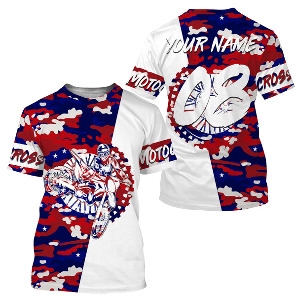 Camo Motocross Jersey Personalized UPF30+ Dirt Bike Riding Shirt Patriotic Off-road Motorcycle Riders| NMS527