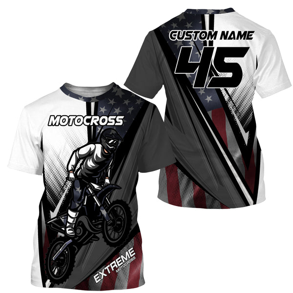 Personalized Motocross Jersey UPF30+ Patriotic Racing Shirt American Biker Motorcycle US Adult&Kid| NMS715