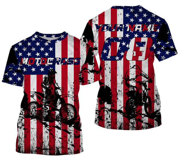 American Flag Motocross Jersey Personalized UPF30+ Adult&Kid Patriotic MX Racing Motorcycle Jersey| NMS720