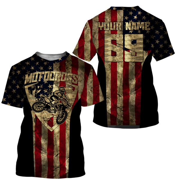 US Motocross Jersey Personalized UPF30+ Adult&Kid Patriotic Motocross Racing Motorcycle Offroad Riders| NMS724