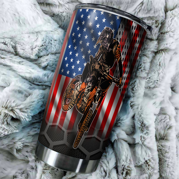 American Motocross Personalized Tumbler - Dirt Bike Patriotic Motorcycle Tumbler Rider Drinkware| NMS420