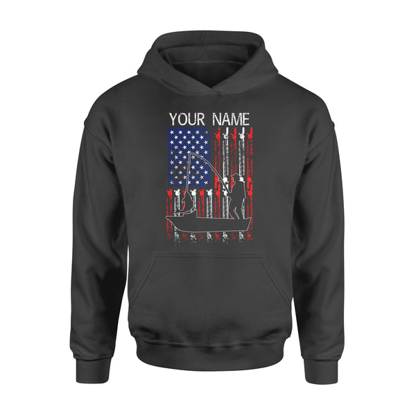 American flag 4th July fisherman kayak fishing custom name US fishing rod D05 NQS1244 - Standard Hoodie