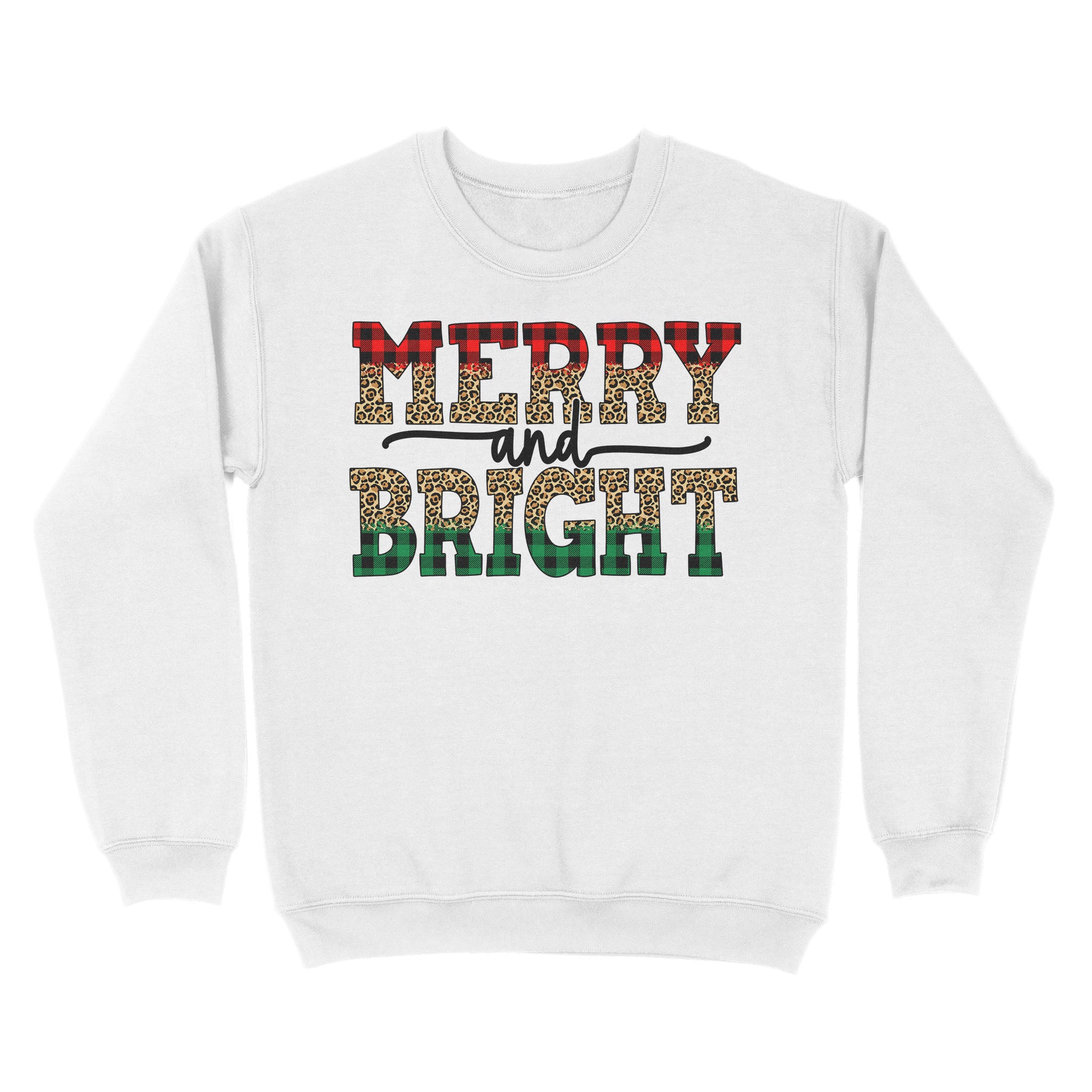 Merry and Bright Christmas Sweatshirt, buffalo plaid and leopard print Xmas Shirts FFS - IPHW1926