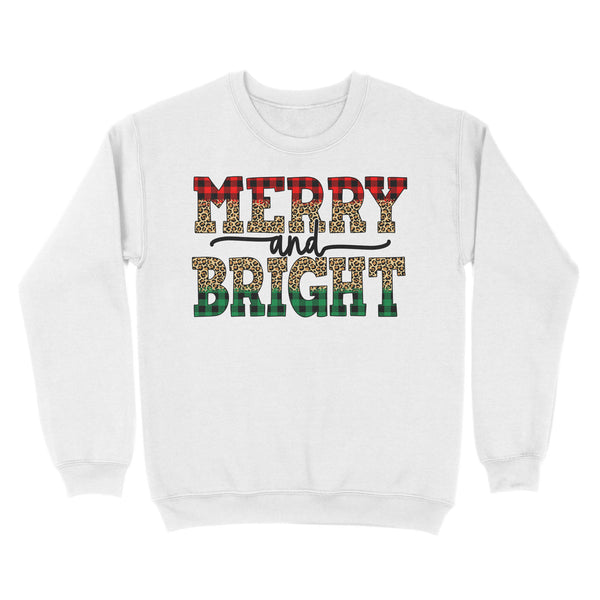 Merry and Bright Christmas Sweatshirt, buffalo plaid and leopard print Xmas Shirts FFS - IPHW1926