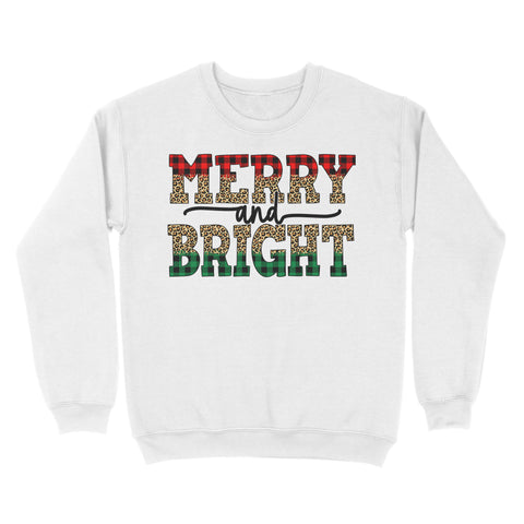 Merry and Bright Christmas Sweatshirt, buffalo plaid and leopard print Xmas Shirts FFS - IPHW1926