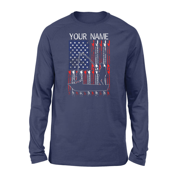 American flag 4th July fisherman kayak fishing custom name US fishing rod D05 NQS1244 - Standard Long Sleeve