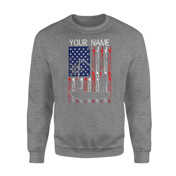 American flag 4th July fisherman kayak fishing custom name US fishing rod D05 NQS1244 - Standard Crew Neck Sweatshirt