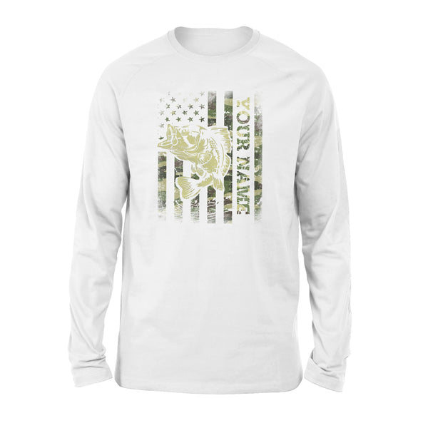 Largemouth bass fishing American flag 4th July green camo custom name fishing shirts D05 NQS1428 - Standard Long Sleeve