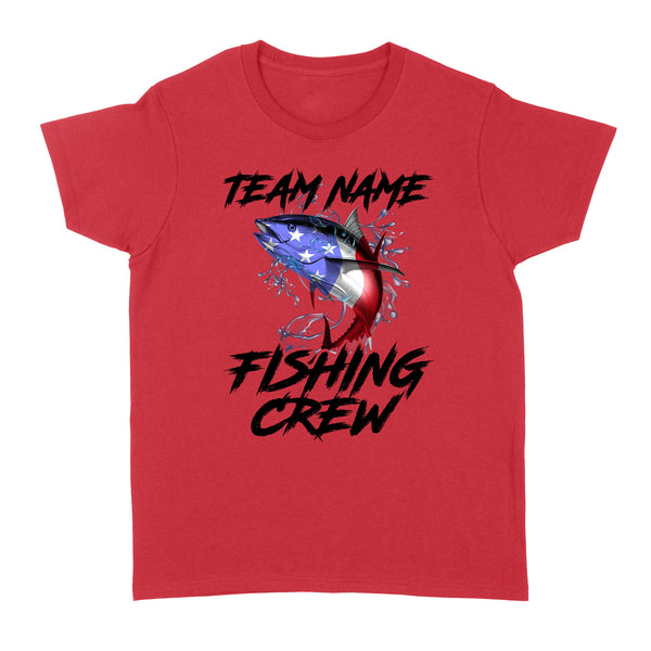 Tuna Fishing American Flag Custom Fishing Women's T-Shirts for Fishing team, Personalized Patriotic Fishing gifts FFS - IPHW2289