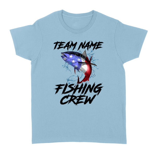 Tuna Fishing American Flag Custom Fishing Women's T-Shirts for Fishing team, Personalized Patriotic Fishing gifts FFS - IPHW2289