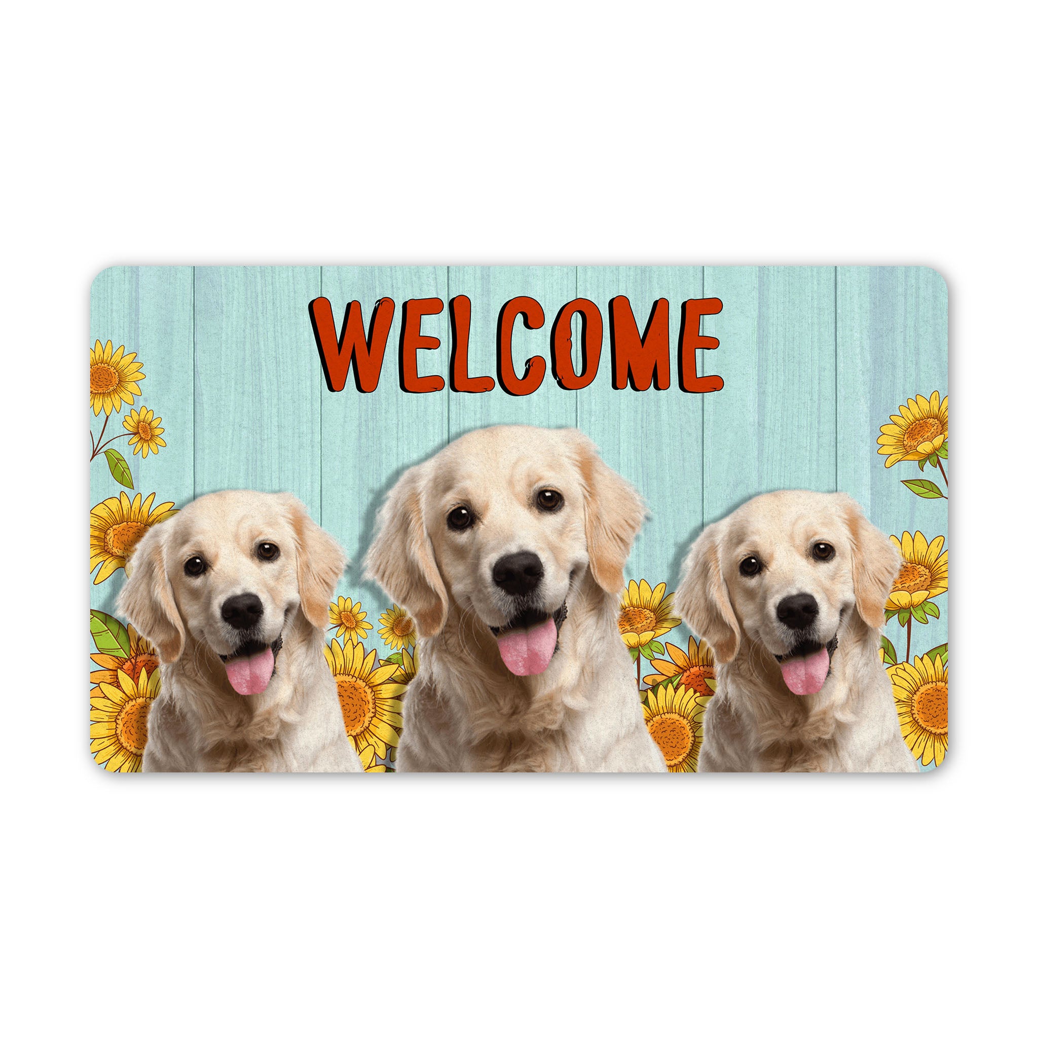 Personalized Dog Welcome Mat| Welcome Sunflower Dog Doormat Custom Gift for Dog Lovers, Dog Owners| JDM63