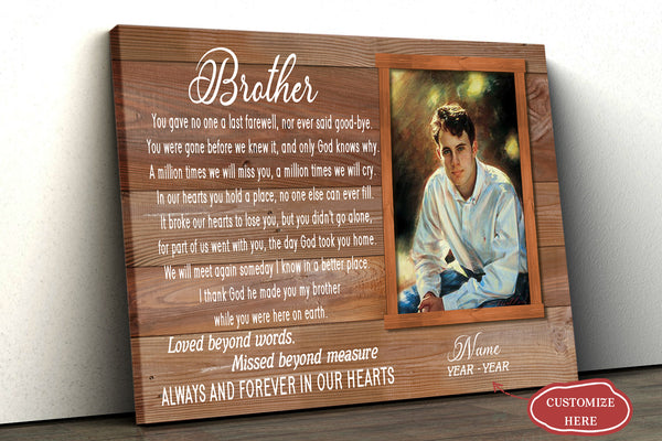 Loss of Brother Gift Memorial Personalized Picture Canvas| Sympathy Gift| Son Remembrance| Brother Memorial Custom Gift| Bereavement Condolence Keepsake Grieving Gift| T72