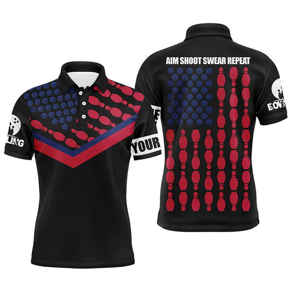 Patriotic Bowling Polo Shirt for Men Bowlers, Personalized American Flag Cool Bowling Jersey NBP32