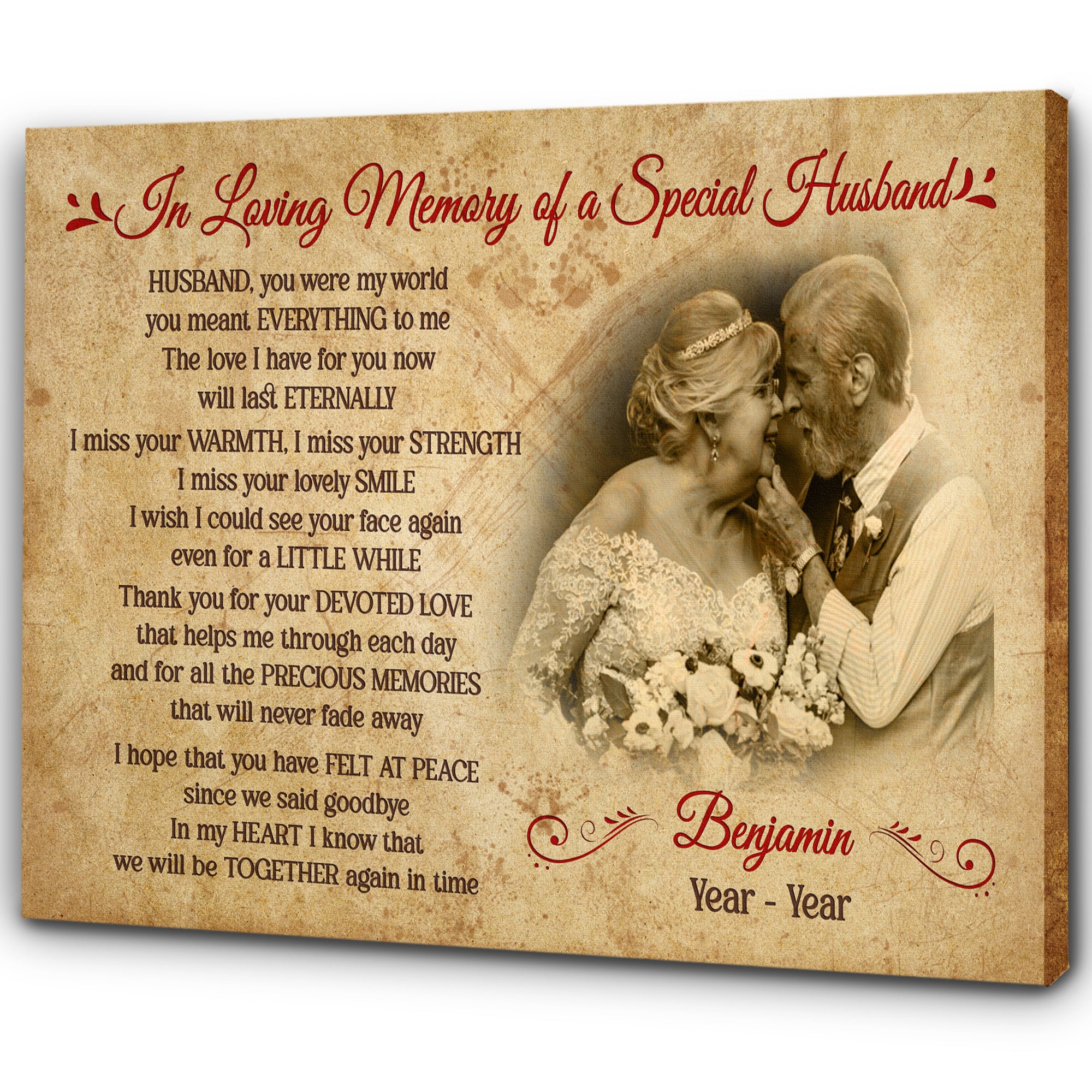 Personalized Canvas| In Loving Memory of Special Husband| Sympathy Gift Peaceful Remembrance Canvas, Memorial Deepest Sympathy for Loss of Husband, Loss of Wife, Mother, Father| T170